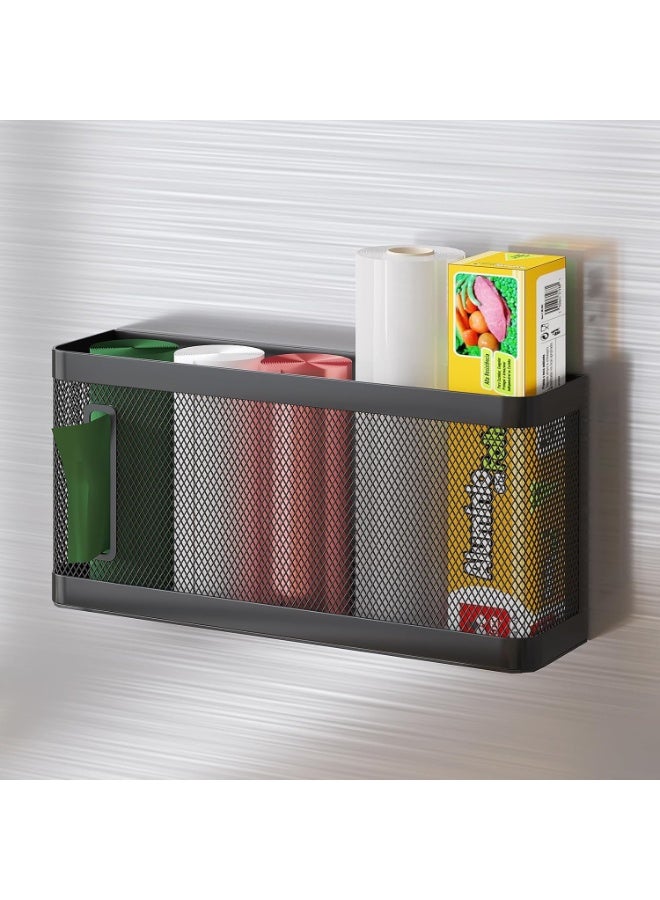 سيوسي Magnetic Refrigerator Shelf, Fridge Mount Basket, Space-Saving Kitchen Organizers, Heavy-Duty Storage Rack for Kitchen, Office, Trash Bags, Foil Rolls & Spices (Black, 27.5x7x13cm) - Image 1